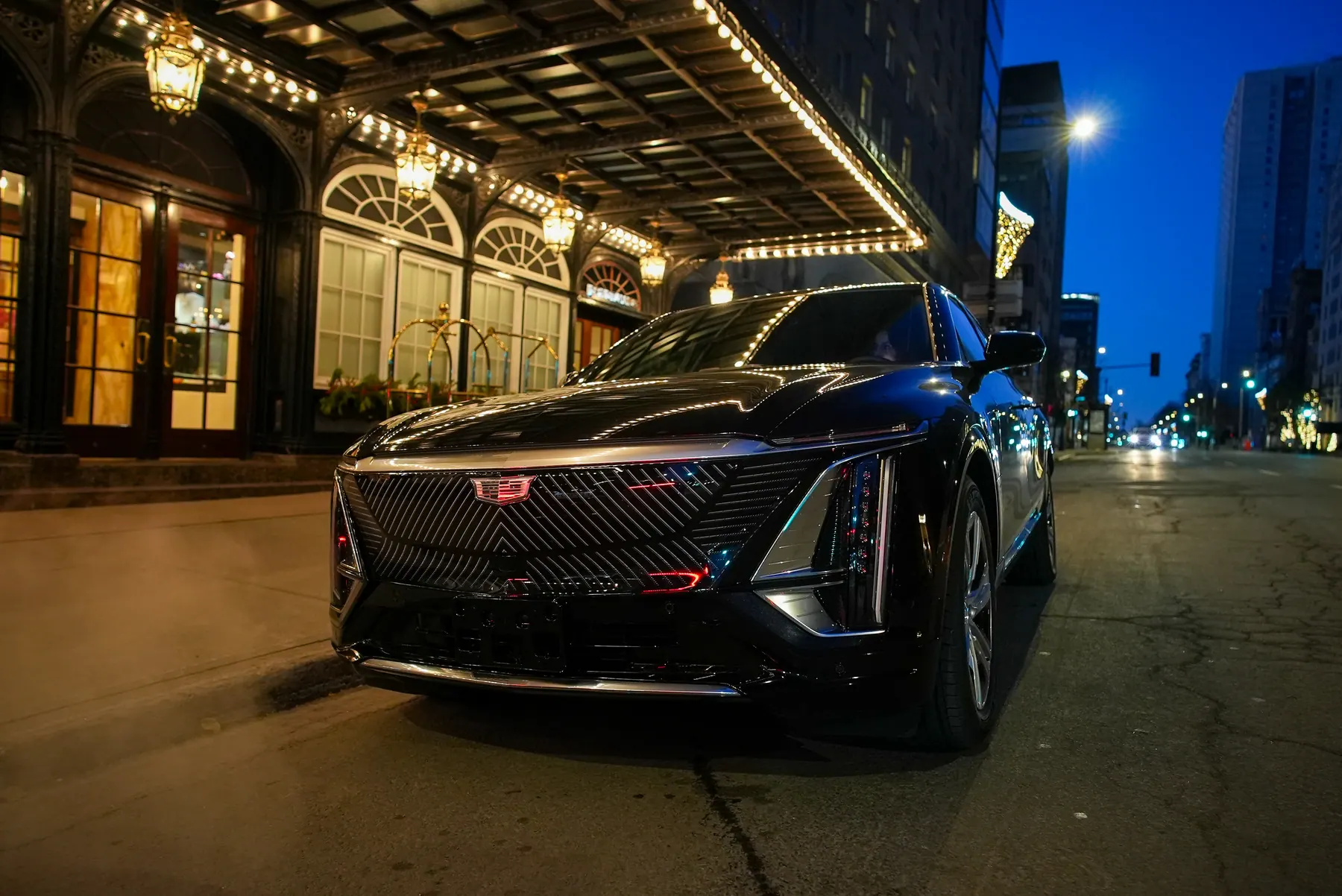 VIP Lane Cadillac SUV ready for night hotel pickup in Montreal
